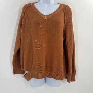 Nation LTD Women Size Small Park Slope Boxy V-Neck Sweater in Cognac